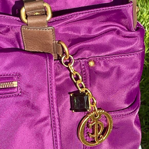 Juicy Couture Vintage Purple Nylon Tote Bag Gold Accents Multiple Compartments! - Picture 8 of 14